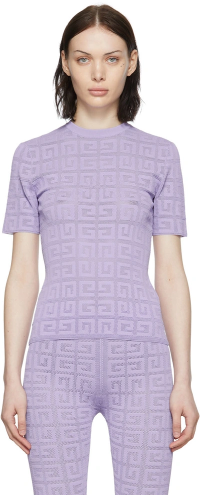 Givenchy 4g Lace Crewneck Short Sleeve Sweater In Mauve