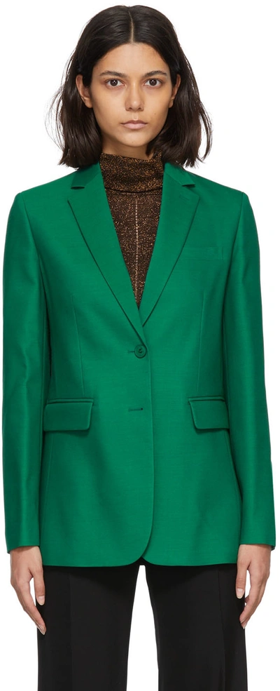 Valentino Single-breasted Wool-silk Blazer In Green