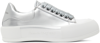 Alexander Mcqueen Silver Deck Plimsoll Low Top Leather Sneakers In 8100 Silver/silver