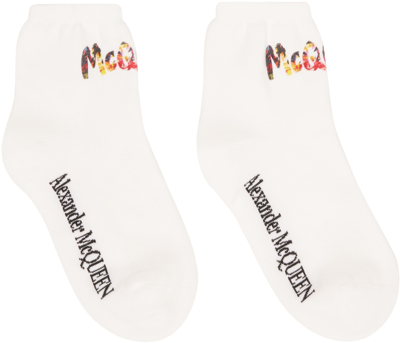 Alexander Mcqueen White Painted Graffiti Socks In 9088 White/multicolo