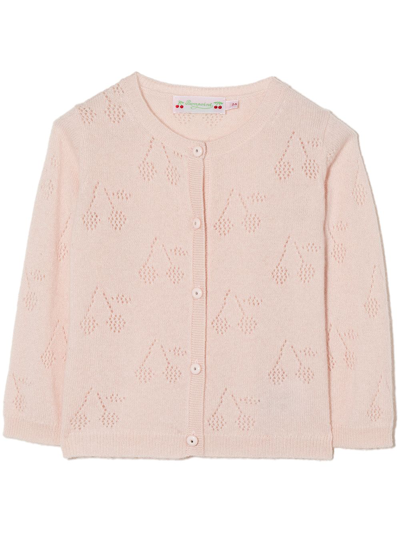 Bonpoint Babies' Thindra Cherry-pattern Cardigan In Pink