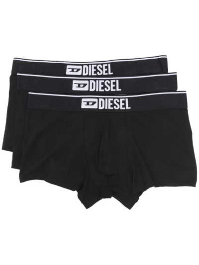 Diesel Pack Of 3 Black Cotton Boxer Shorts With Logo