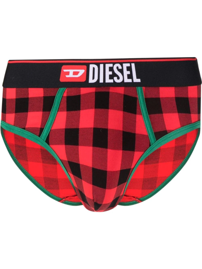 Diesel Umbr-andre Checked Briefs In Red