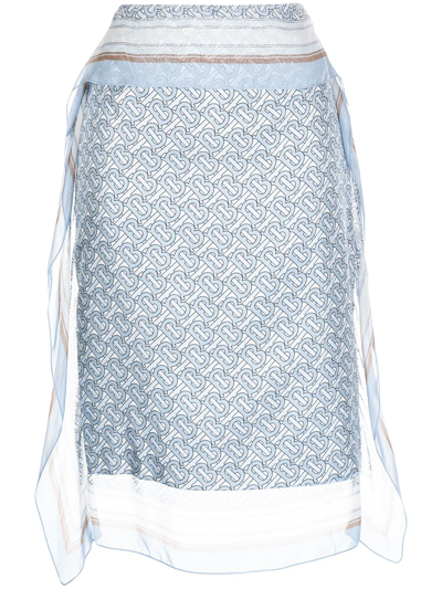 Pre-owned Burberry All-over Logo Print Silk Skirt In Blue