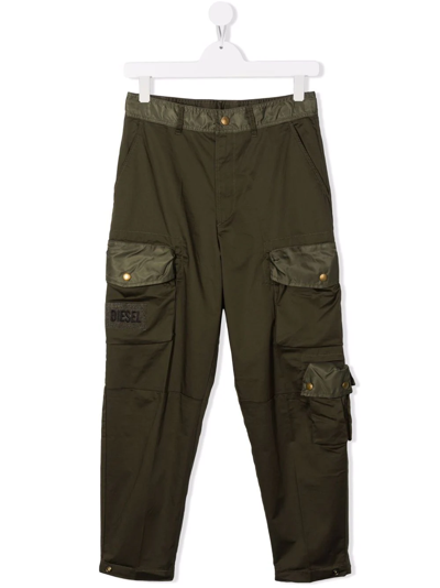 Diesel Teen Pgage Cargo Trousers In Military Green
