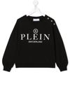 Philipp Plein Junior Logo-print Button-detail Sweatshirt In Black