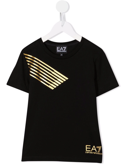 Ea7 Teen Raised Stripe Short-sleeve T-shirt In Black