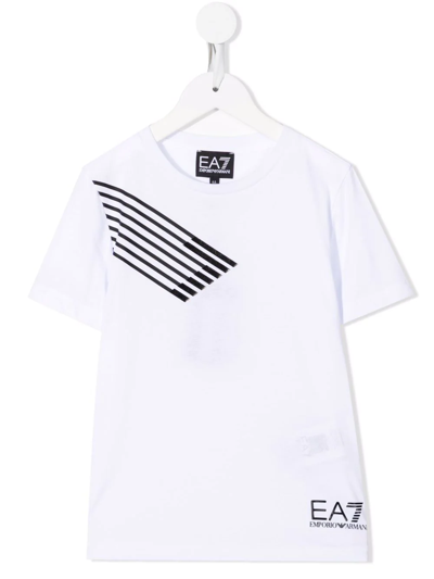Ea7 Kids' Logo-print T-shirt In White