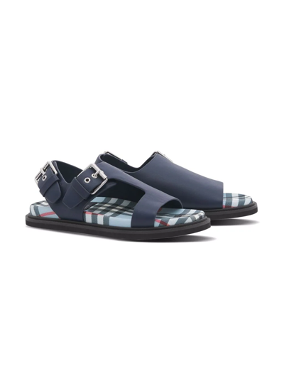 Burberry Kids Chequerboard Print Buckled Sandals In Blue