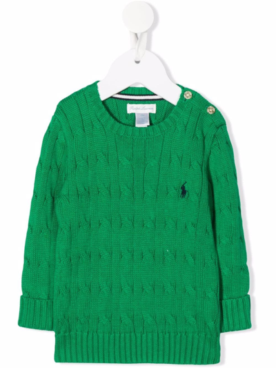 Ralph Lauren Babies' Logo-embroidered Cable-knit Jumper In Green