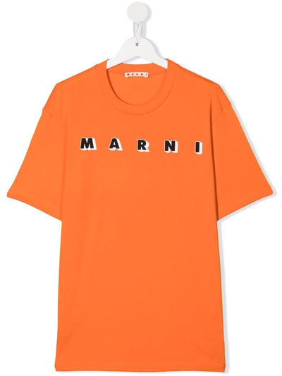 Marni Kids' Logo-print Cotton T-shirt In Orange