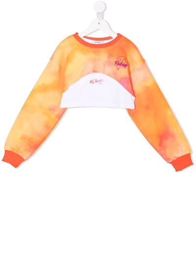 Pinko Kids' Tie-dye Layered Sweatshirt In Orange