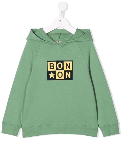 Bonton Kids' Logo Print Cotton Hoodie In Green