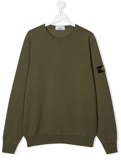 Stone Island Junior Teen Compass-motif Cotton Sweatshirt In Green