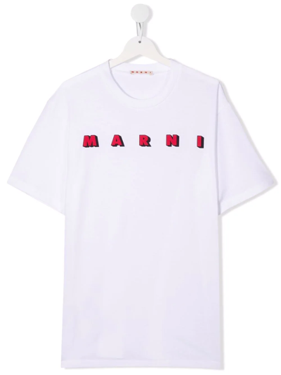 Marni Teen Logo-print Cotton T-shirt In White
