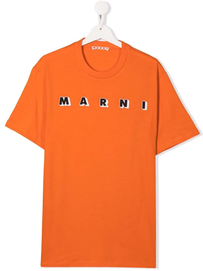 Marni Teen Logo-print Cotton T-shirt In Orange