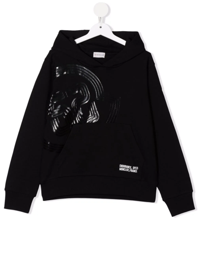 Moncler Teen Logo-print Cotton Hoodie In Black