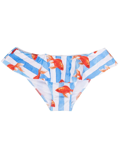 Mc2 Saint Barth Kids' Fish-print Ruffled Bikini Bottoms In Blue