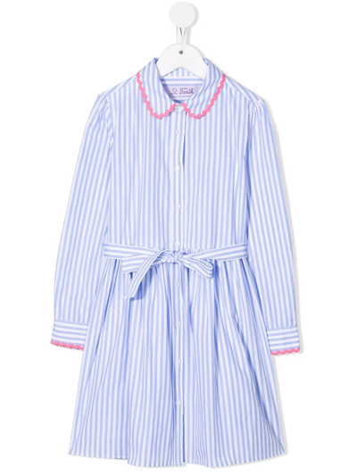 Mc2 Saint Barth Teen Logo-print Striped Shirtdress In Blue