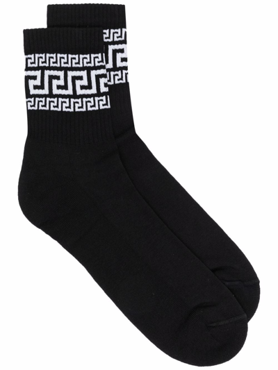 Versace Monogram-print Knitted Socks In Black