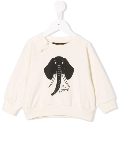 Mini Rodini Babies' Elephant-print Organic-cotton Sweatshirt In Off White