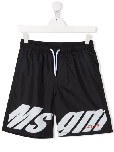 Msgm Teen Logo-print Track Shorts In Black