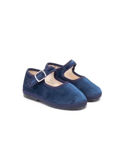 Douuod Kids' Velvet-effect Flat Ballerina Shoes In Blue