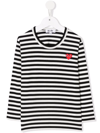 Comme Des Garçons Play Kids White & Black Heart Patch Long Sleeve T-shirt In Black