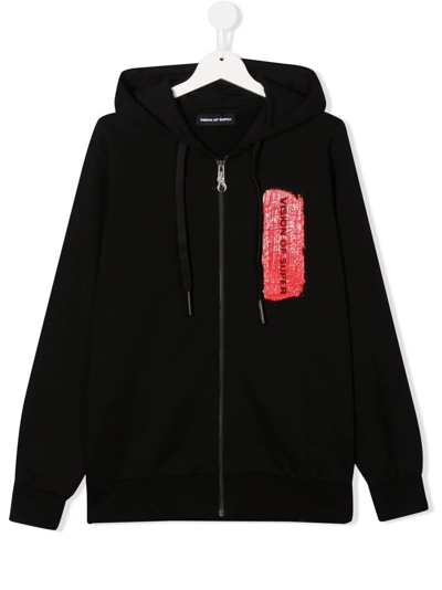 Vision Of Super Kids' Logo-print Zip-up Jacket In Black