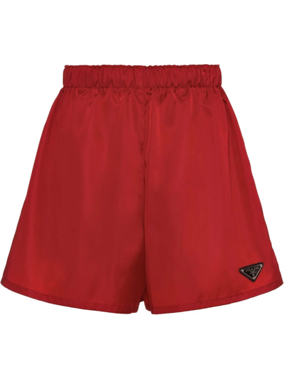 Prada Re-nylon Elasticated Shorts In Red