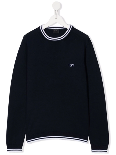 Fay Teen Logo-print Crew Neck Sweatshirt In Blue