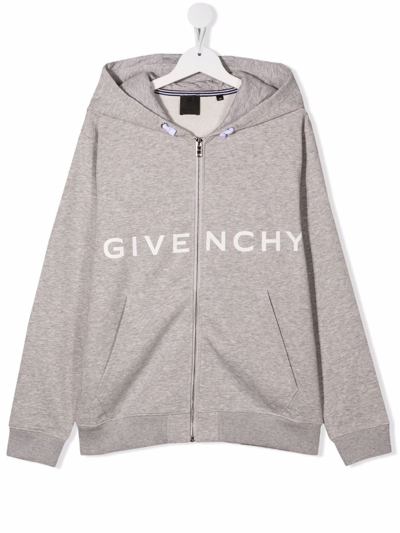 Givenchy Kids' Zip-through Hooded Logo Sweatshirt In Grey
