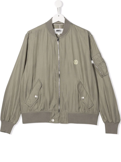 Mm6 Maison Margiela Kids' Logo-print Bomber Jacket In Green