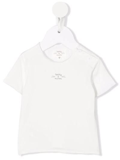 Teddy & Minou Babies' Logo-print Short-sleeve T-shirt In White