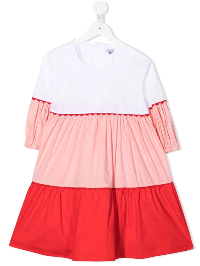 Piccola Ludo Kids' Tiered Colour-block Dress In Pink
