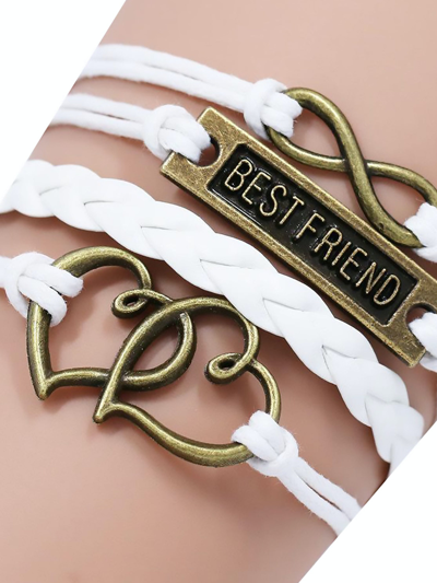 Adore Braided Infinity Heart Best Friend Bracelet In White