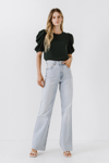 English Factory Pleated Puff Sleeve Top In Green