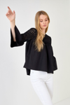 Endless Rose Lace With Poplin Bell Sleeve Blouse In Black