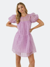 English Factory Gridded Puff Sleeve Dress In Purple