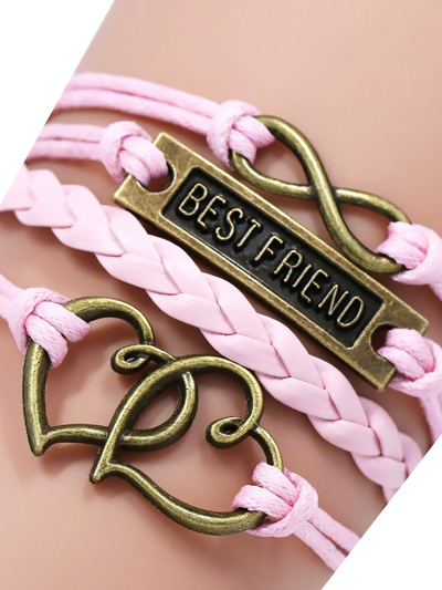 Adore Braided Infinity Heart Best Friend Bracelet In Pink