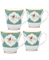 Noritake Lodi's Morning 12.5 oz Mugs, Set Of 4 In White/blue/gold-tone