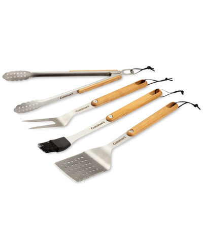 Cuisinart 4-pc. Ash Wood Grill Tool Set In Wood,stainless Steel