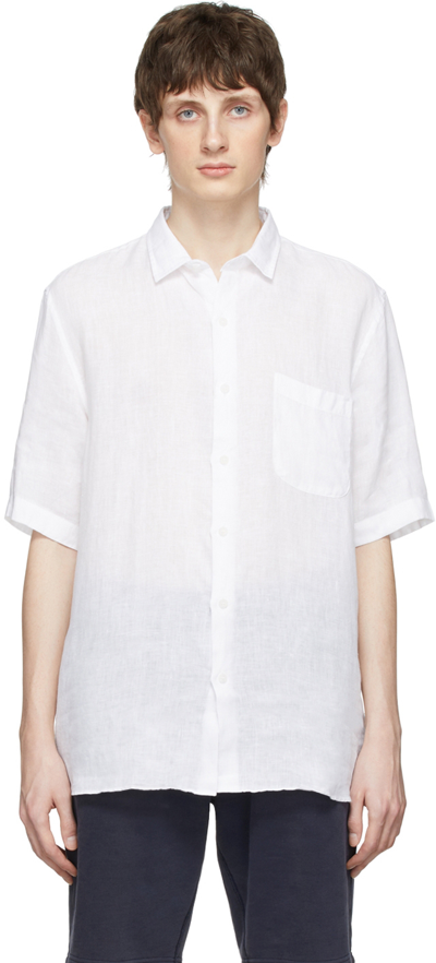 Sunspel Textured Short-sleeve Relaxed-fit Linen Shirt In White