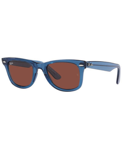 Ray Ban Rb2140 Square-frame Acetate Wayfarer Sunglasses In Transparent Blue