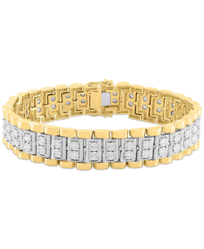 Macy's Men's Diamond Link Bracelet (1 Ct. T.w.) In Sterling Silver & 14k Gold-plate In Gold Over Silver