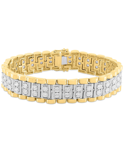 Macy's Men's Diamond Link Bracelet (1 Ct. T.w.) In Sterling Silver & 14k Gold-plate Or Sterling Silver In Gold Over Silver