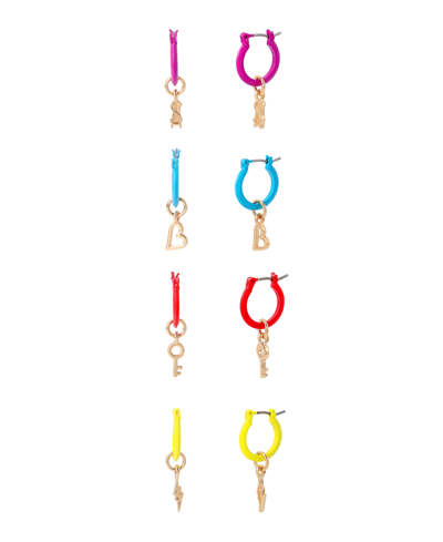 Steve Madden Women's Colorful Charm Hoop Earring Set, Pair Of 4 In Bright Multi