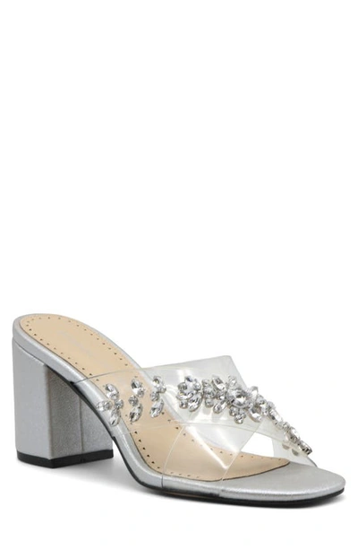 Adrienne Vittadini Avenue Embellished Clear Strap Mule Sandal In Silver