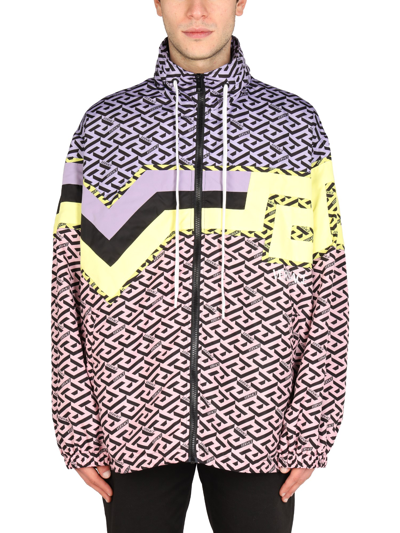 Versace Greca Hooded Lightweight Jacket In Pink
