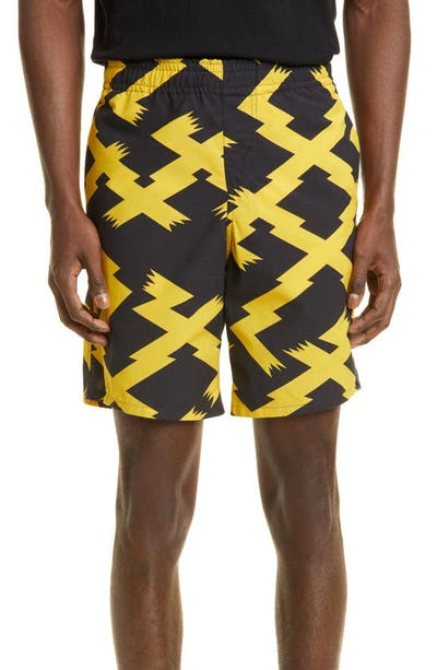 Loewe Cotton Shorts With Two-tone All-over Print In Yellow,black